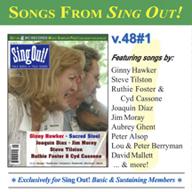 CD art for Sing Out! V.48#1: Ginny Hawker, Sacred Steel, Ruthie Foster & Cyd Cassone, Joaquin Diaz, Steve Tilston and Jim Moray