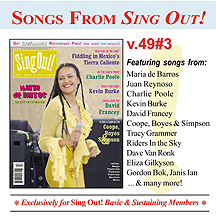 CD art for Sing Out! V.49#3: Maria de Barros, Kevin Burke, David Francey, Charlie Poole, Music from Tierra Caliente, Coope, Boyes & Simpson