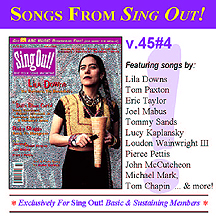 CD art for Sing Out! V.45#4: Lila Downs; The Delta Blues Cartel (David Honeyboy Edwards, Robert Lockwood Jr., Henry Mule Townsend & Homesick James); Ricky Skaggs; Jennifer & Hazel Wrigley; Joel Mabus; Peirce Pettis; plus a photo essay by John Cohen